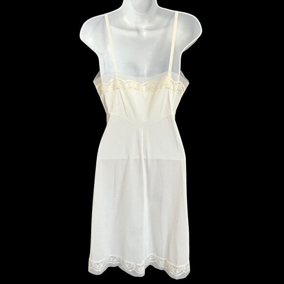 Vintage Henson Kickernick Ivory Nylon Lace Slip Midi Dress S Nightgown Bride - Picture 2 of 9